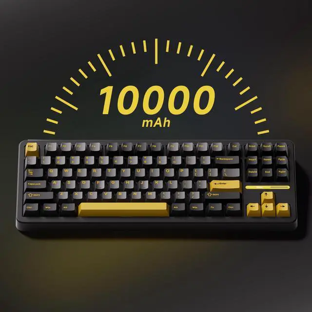 Alt view image 2 of 5 - Akko TAC87 Gaming Keyboard Black & Gold Hot-Swappable Tri-Mode Mechanical Keyboard with PBT Cherry Profile Keycaps, Mirror Switch