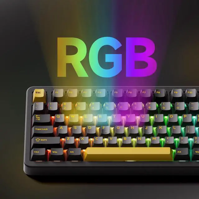 Alt view image 3 of 5 - Akko TAC87 Gaming Keyboard Black & Gold Hot-Swappable Tri-Mode Mechanical Keyboard with PBT Cherry Profile Keycaps, Mirror Switch