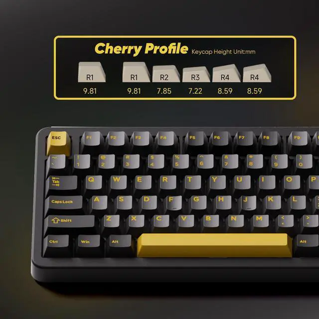 Alt view image 5 of 5 - Akko TAC87 Gaming Keyboard Black & Gold Hot-Swappable Tri-Mode Mechanical Keyboard with PBT Cherry Profile Keycaps, Mirror Switch