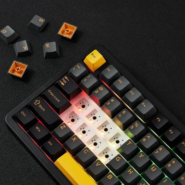 Alt view image 4 of 5 - Akko TAC87 Gaming Keyboard Black & Gold Hot-Swappable Tri-Mode Mechanical Keyboard with PBT Cherry Profile Keycaps, Mirror Switch