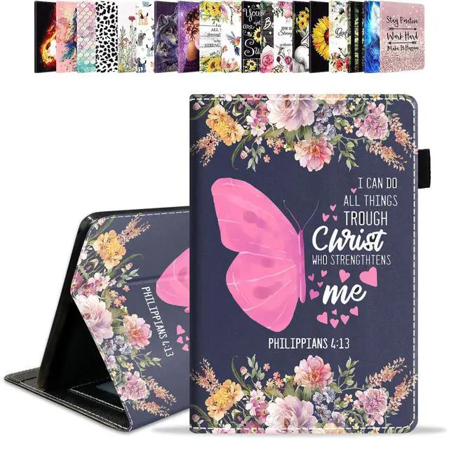 Main image of Case for All-New Kindle Fire HD 10 & 10 Plus Tablet 10.1" (13th/11th Generation, 2023/2021 Release),PU Leather Folio Case with Smart Auto Wake/Sleep,Floral Butterfly Quote Bible Verse Philippians 4:13