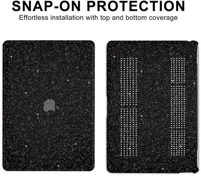 Alt view image 3 of 5 - iPAPA Compatible with MacBook Air 13 inch Case 2021 2020 2019 2018 A2337 M1 A2179 A1932 Touch ID, Glitter Smooth Leather Hard Shell + Keyboard Cover for MacBook Air 13.3 inch Case, Shining Black