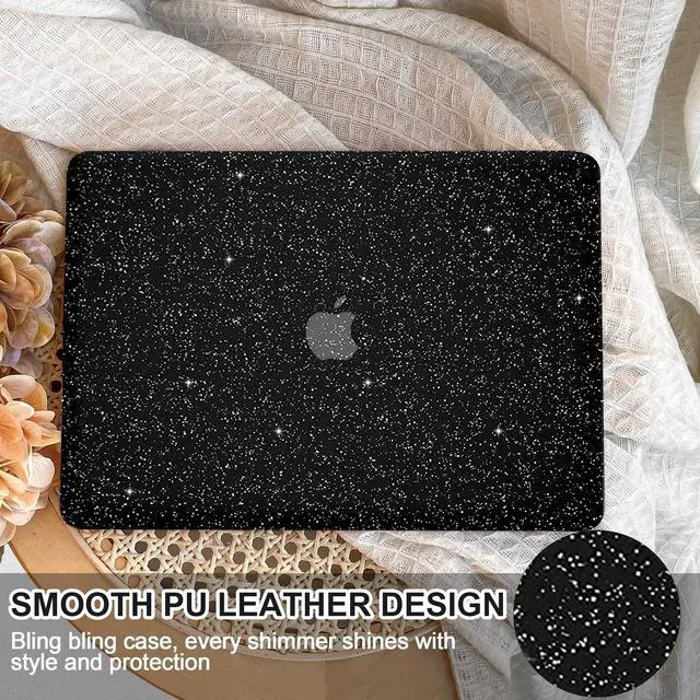 Alt view image 2 of 5 - iPAPA Compatible with MacBook Air 13 inch Case 2021 2020 2019 2018 A2337 M1 A2179 A1932 Touch ID, Glitter Smooth Leather Hard Shell + Keyboard Cover for MacBook Air 13.3 inch Case, Shining Black