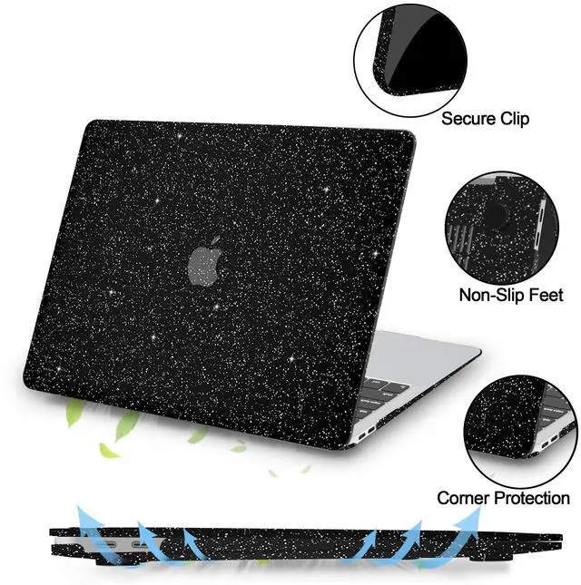 Alt view image 4 of 5 - iPAPA Compatible with MacBook Air 13 inch Case 2021 2020 2019 2018 A2337 M1 A2179 A1932 Touch ID, Glitter Smooth Leather Hard Shell + Keyboard Cover for MacBook Air 13.3 inch Case, Shining Black