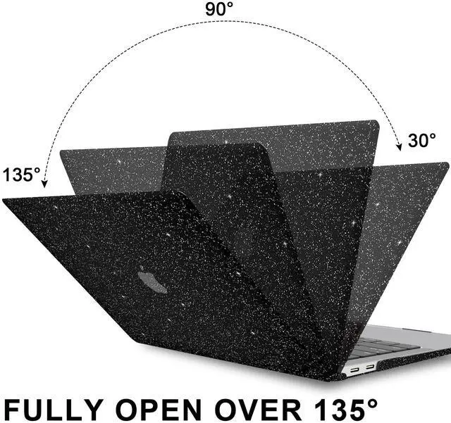 Alt view image 5 of 5 - iPAPA Compatible with MacBook Air 13 inch Case 2021 2020 2019 2018 A2337 M1 A2179 A1932 Touch ID, Glitter Smooth Leather Hard Shell + Keyboard Cover for MacBook Air 13.3 inch Case, Shining Black