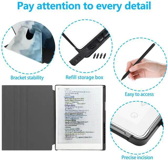 Alt view image 3 of 5 - QIOFEARTH Rotating Case for 11.8" Remarkable Paper Pro Tablet (2024 Released) Lightweight and Hard Back Shell Protective Book Folio Cover,Auto Sleep/Wake,Pen Holder and Pen Tips Box (Misty Mountain)