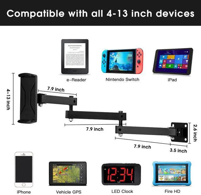 Alt view image 2 of 5 - HEWYIOS Tablet Wall Mount Holder for 4-12.9 Inch,360° Rotatable,Compatible with iPad pro Air miniSamsung Tab Mount Wall stand for Business and Home, Exercise in Living Room and Cooking in Kitchen