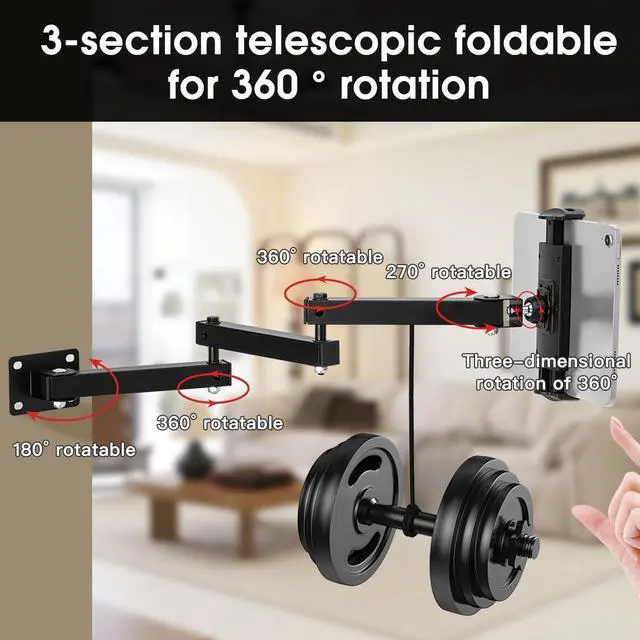 Alt view image 3 of 5 - HEWYIOS Tablet Wall Mount Holder for 4-12.9 Inch,360° Rotatable,Compatible with iPad pro Air miniSamsung Tab Mount Wall stand for Business and Home, Exercise in Living Room and Cooking in Kitchen