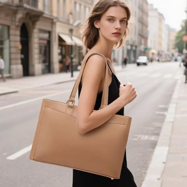 Alt view image 2 of 5 - LOVEVOOK Laptop Tote Bag for Women, Work Bags Teacher Tote Bag, Waterproof Leather Computer Bag, Business Laptop Purse Office Handbag Professional Briefcase, Light maroon, 15.6 Inch