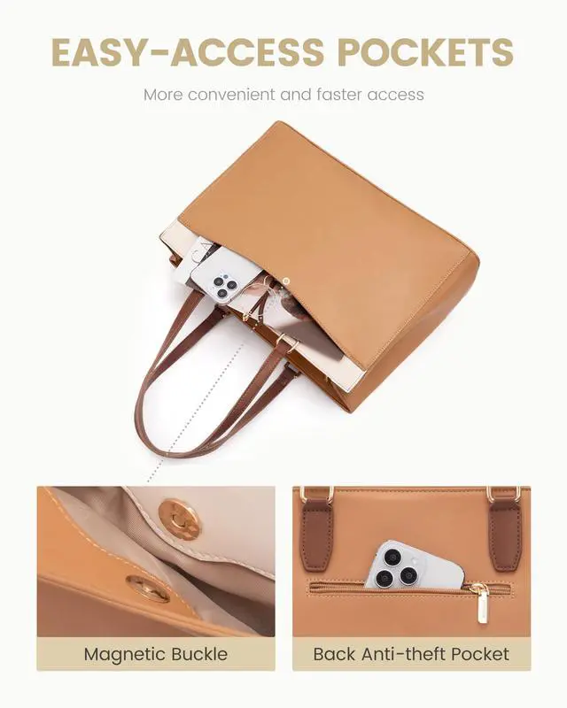 Alt view image 3 of 5 - LOVEVOOK Laptop Tote Bag for Women, Work Bags Teacher Tote Bag, Waterproof Leather Computer Bag, Business Laptop Purse Office Handbag Professional Briefcase, Light maroon, 15.6 Inch