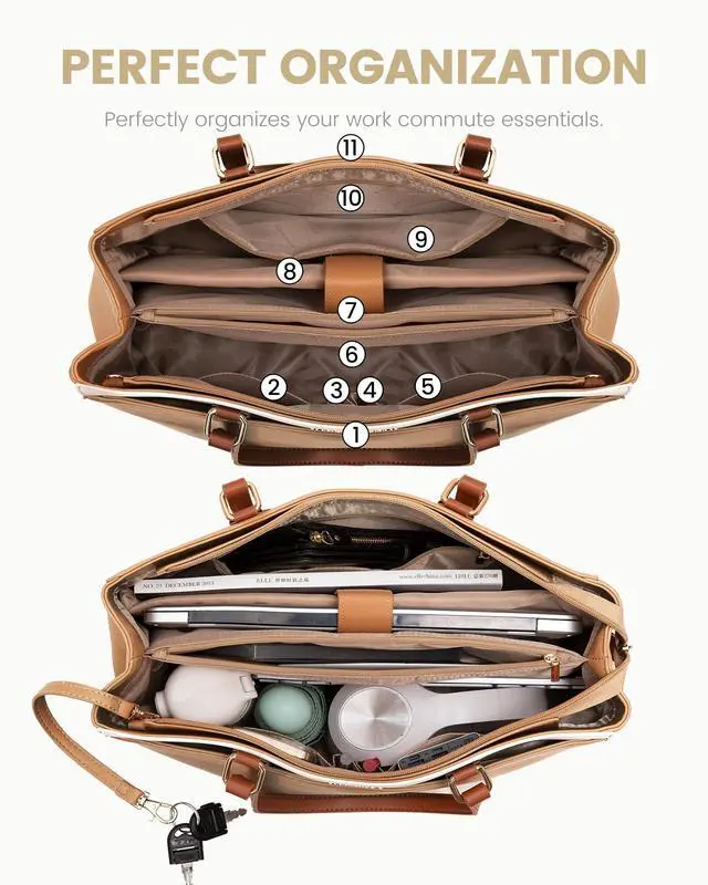 Alt view image 4 of 5 - LOVEVOOK Laptop Tote Bag for Women, Work Bags Teacher Tote Bag, Waterproof Leather Computer Bag, Business Laptop Purse Office Handbag Professional Briefcase, Light maroon, 15.6 Inch