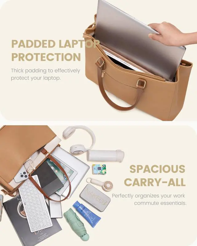 Alt view image 5 of 5 - LOVEVOOK Laptop Tote Bag for Women, Work Bags Teacher Tote Bag, Waterproof Leather Computer Bag, Business Laptop Purse Office Handbag Professional Briefcase, Light maroon, 15.6 Inch