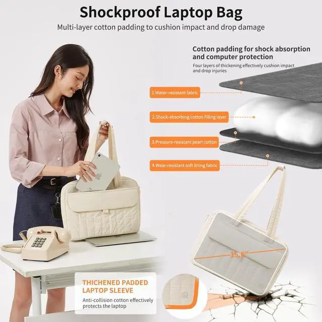 Alt view image 3 of 5 - aji Laptop Tote Bag for Women, 14Inch&16 Inch Laptop Tote Bag with Luggage Trolley Strap for Work/Travel/College/Daily (Blush Beige, 17.3 Inch)