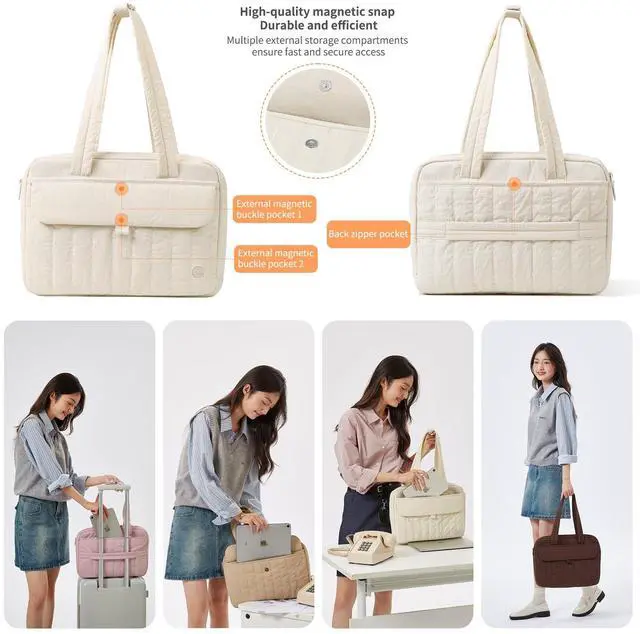 Alt view image 5 of 5 - aji Laptop Tote Bag for Women, 14Inch&16 Inch Laptop Tote Bag with Luggage Trolley Strap for Work/Travel/College/Daily (Blush Beige, 17.3 Inch)