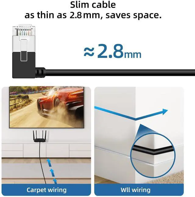 Alt view image 3 of 5 - Dutevolns Ultra Slim 90° Degree Cat 6A Ethernet Cable Left Angled 25 Feet 2Pack, 10Gbps High-Speed Internet Flexible Cable for PC, Router, Ps4/5 (Black)