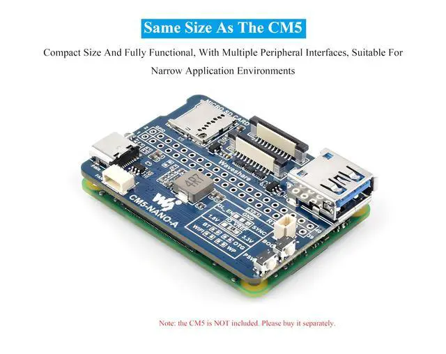Alt view image 3 of 5 - Mini Nano Base Board for Compute Module 5 Lite/eMMC, Same Size As CM5 Compact Size and Fully Functional, with Multiple Peripheral Interfaces-40PIN GPIO, USB 3.2 Gen1 Type-A, Fan Header,etc