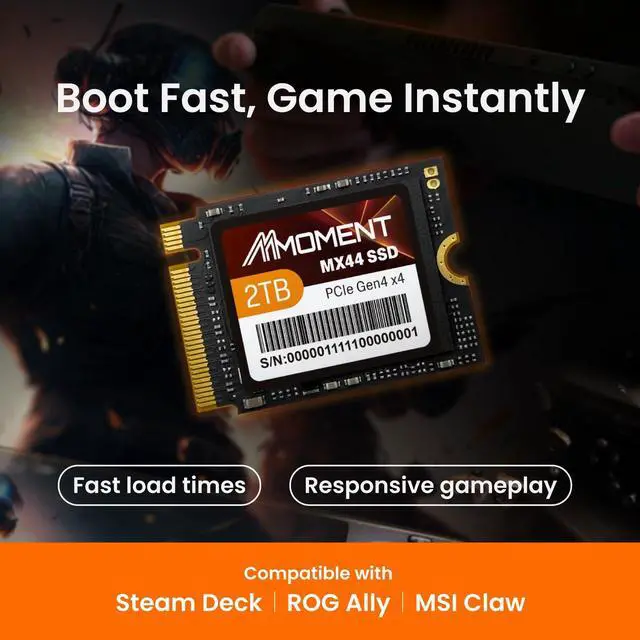 Alt view image 2 of 4 - MMOMENT 2TB MX44 M.2 2230 NVMe SSD, PCIe Gen4 x4 Internal SSD, Up to 5100MB/s Read & 4800MB/s Write, Single-Sided, Compact 2230 Form Factor, Compatible with Steam Deck, ROG Ally, Surface Pro/Laptop