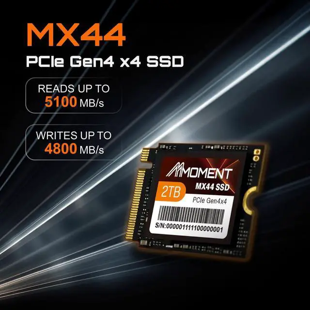 Alt view image 3 of 4 - MMOMENT 2TB MX44 M.2 2230 NVMe SSD, PCIe Gen4 x4 Internal SSD, Up to 5100MB/s Read & 4800MB/s Write, Single-Sided, Compact 2230 Form Factor, Compatible with Steam Deck, ROG Ally, Surface Pro/Laptop