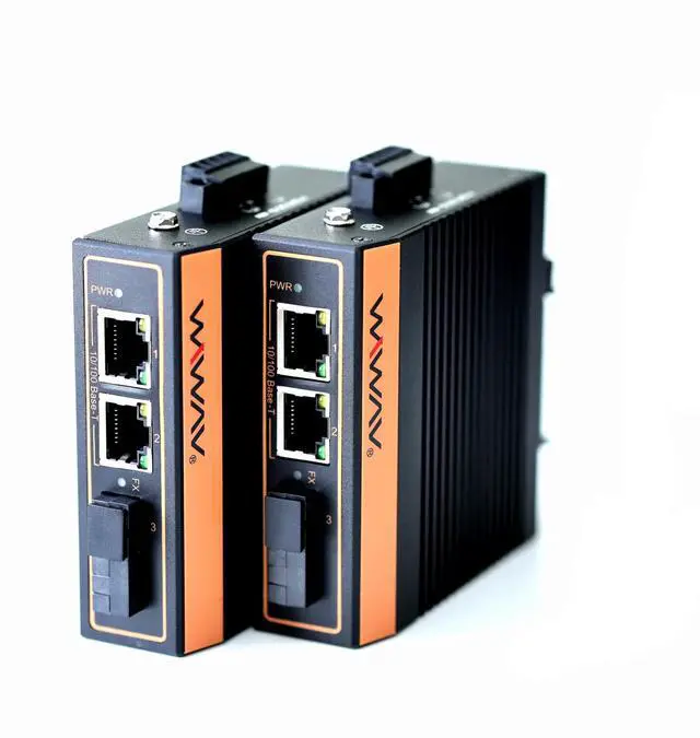 Main image of WIWAV W1003-2FE1FX-I 10/100Mbps 3-Port Industrial Ethernet Media Converter with DIN Rail/Multi-Mount(UL Listed, Pack of 2, IP40, -40~85)