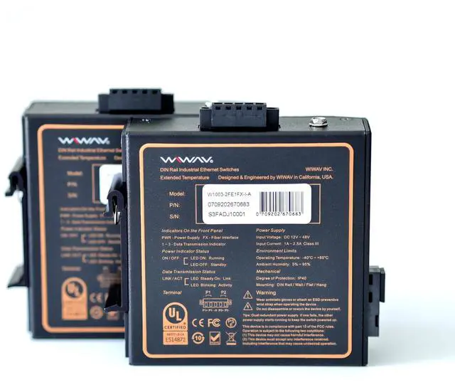 Alt view image 4 of 5 - WIWAV W1003-2FE1FX-I 10/100Mbps 3-Port Industrial Ethernet Media Converter with DIN Rail/Multi-Mount(UL Listed, Pack of 2, IP40, -40~85)