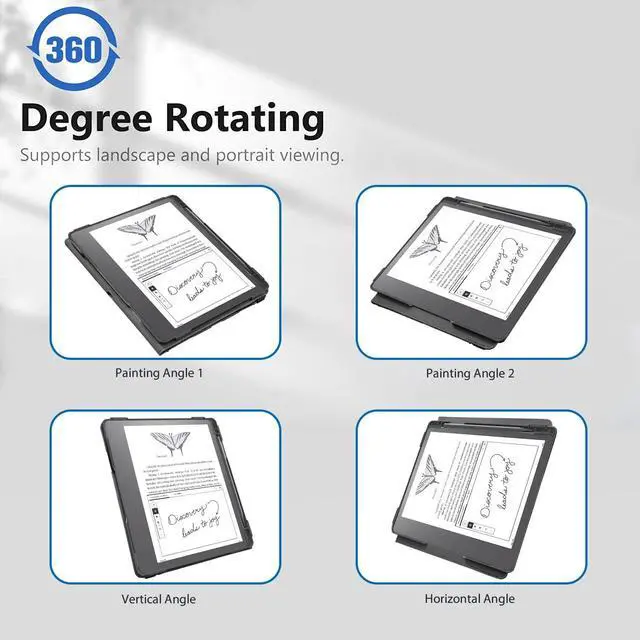 Alt view image 2 of 5 - E NET-CASE Case for Kindle Scribe 10.2 inch 2024 & 2022 Released, Multi-Viewing 360 Degree Rotating Cover with Stand, Auto Sleep/Wake with Pen Holder, (Black)