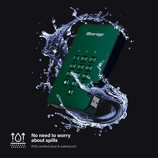 Alt view image 5 of 5 - iStorage diskAshur2 HDD 2TB Green | Secure portable hard drive | Password protected | Dust & water resistant | Hardware Encryption