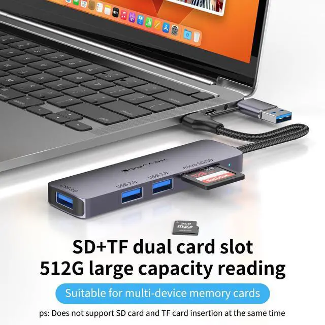 Alt view image 3 of 5 - USB-C Hub with SD/TF Card Reader, 3 USB Ports (USB 3.0 & USB 2.0) - Compatible with Laptops, MacBook, Surface, Tablets