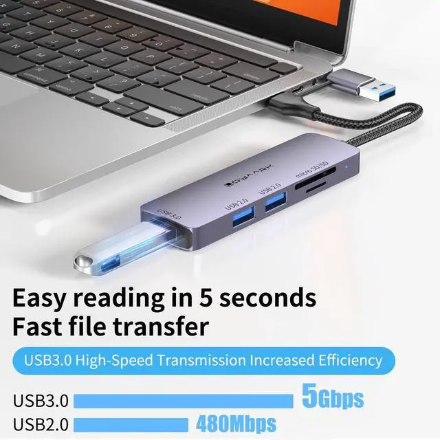 Alt view image 4 of 5 - USB-C Hub with SD/TF Card Reader, 3 USB Ports (USB 3.0 & USB 2.0) - Compatible with Laptops, MacBook, Surface, Tablets
