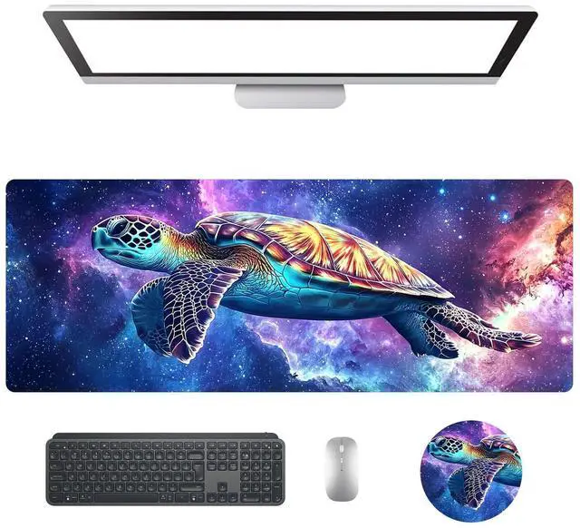 Main image of KUJKBFWJ Large Gaming Mouse Pad with Cup Coaster Set, XL Mousepad Large Desk Pad with Non-Slip Base, Extended Mousemat with Stitched Edges, 31.5 x 11.8 in, Magic Turtle