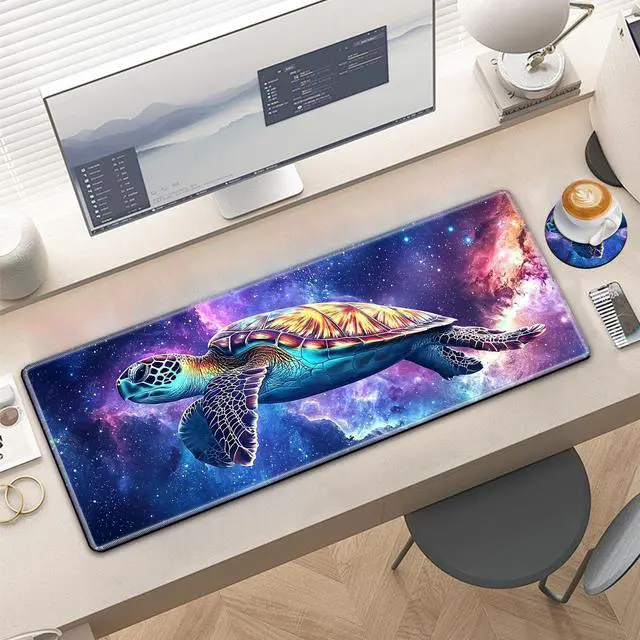 Alt view image 2 of 5 - KUJKBFWJ Large Gaming Mouse Pad with Cup Coaster Set, XL Mousepad Large Desk Pad with Non-Slip Base, Extended Mousemat with Stitched Edges, 31.5 x 11.8 in, Magic Turtle