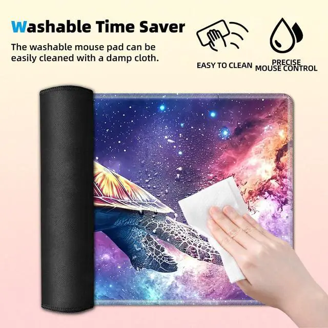 Alt view image 3 of 5 - KUJKBFWJ Large Gaming Mouse Pad with Cup Coaster Set, XL Mousepad Large Desk Pad with Non-Slip Base, Extended Mousemat with Stitched Edges, 31.5 x 11.8 in, Magic Turtle