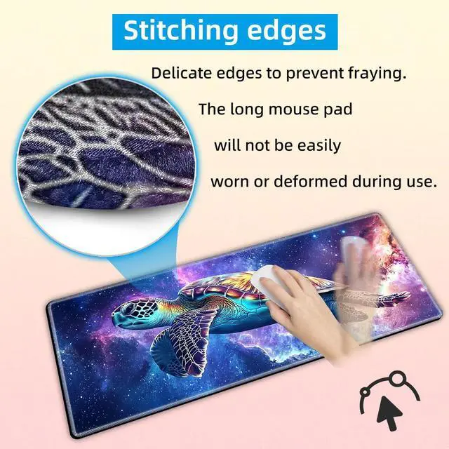 Alt view image 4 of 5 - KUJKBFWJ Large Gaming Mouse Pad with Cup Coaster Set, XL Mousepad Large Desk Pad with Non-Slip Base, Extended Mousemat with Stitched Edges, 31.5 x 11.8 in, Magic Turtle