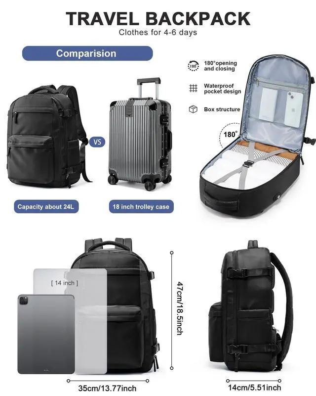 Alt view image 2 of 5 - Lendolk Simple Travel Backpack For Women Men,Laptop Travel Backpack Carry on Flight Approved,Frontier Airlines Personal Item Travel Bag,Waterproof luggage backpack,Mochila de Viaje(Black)