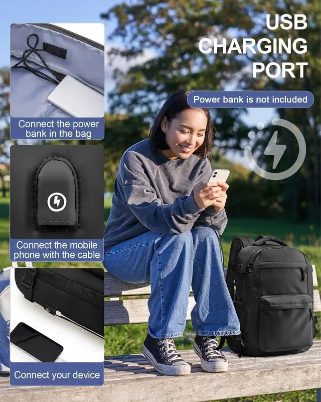 Alt view image 4 of 5 - Lendolk Simple Travel Backpack For Women Men,Laptop Travel Backpack Carry on Flight Approved,Frontier Airlines Personal Item Travel Bag,Waterproof luggage backpack,Mochila de Viaje(Black)