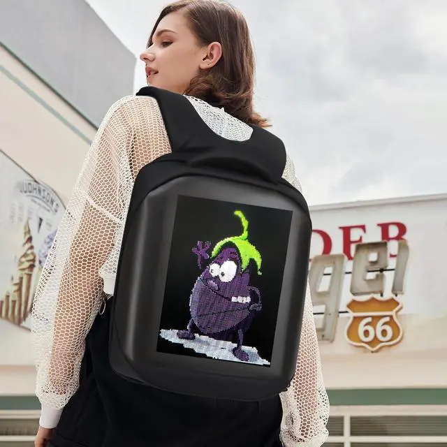 Alt view image 2 of 5 - XQCK LED Backpack with App Control,16 Inch Cool DIY Pixel Art Animation Programmable Screen Laptop Backpack,Travel, Motorcycle Backpack