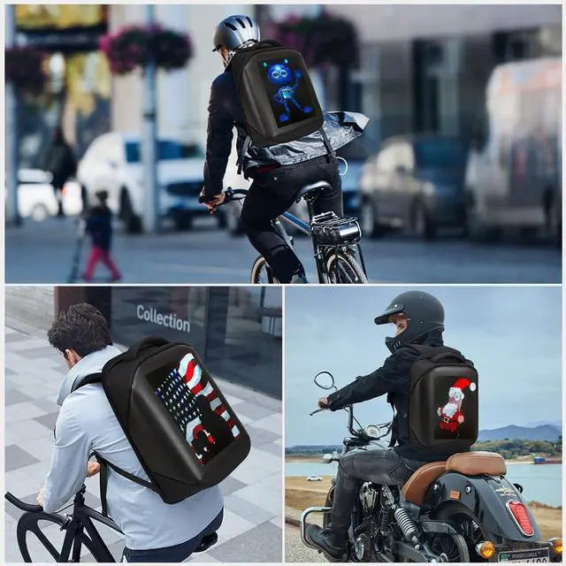 Alt view image 3 of 5 - XQCK LED Backpack with App Control,16 Inch Cool DIY Pixel Art Animation Programmable Screen Laptop Backpack,Travel, Motorcycle Backpack