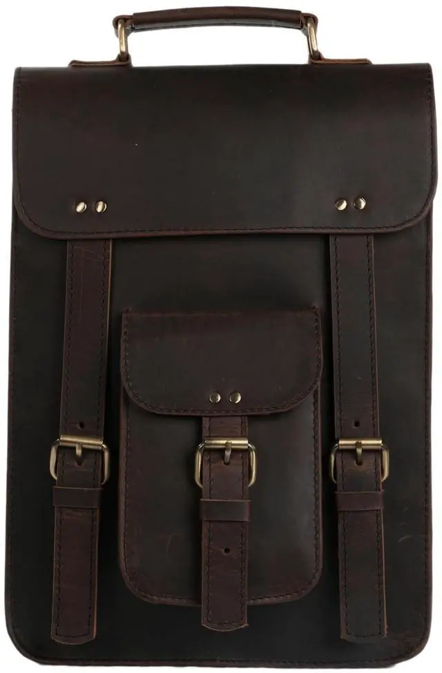 Main image of Vintage Leather Satchel Backpack Handmade Brown Laptop & Office Bag for Men and Women 3 Inch Briefcase, Office Messenger Bag (Dark Brown)