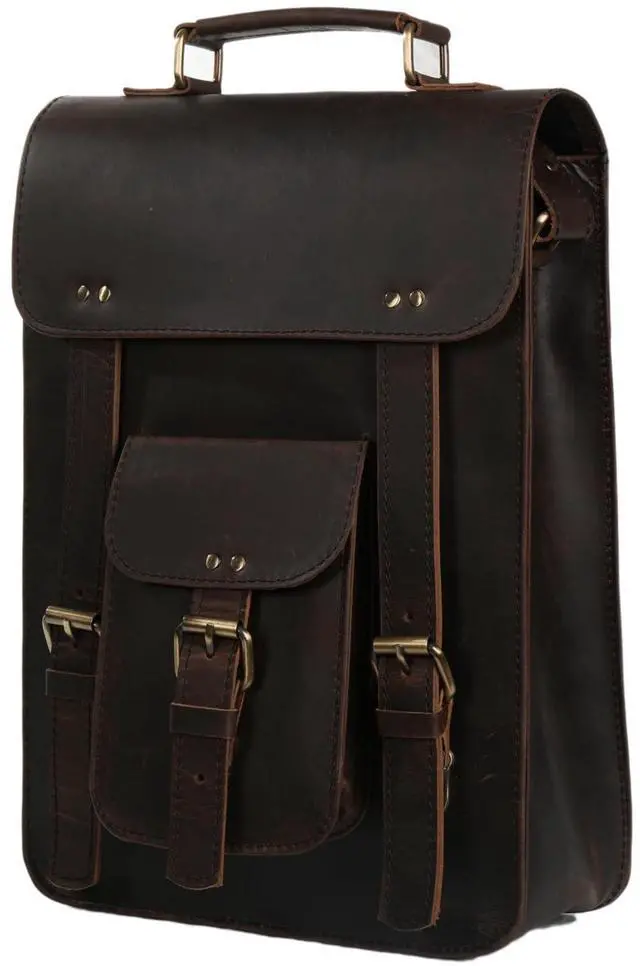 Alt view image 3 of 5 - Vintage Leather Satchel Backpack Handmade Brown Laptop & Office Bag for Men and Women 3 Inch Briefcase, Office Messenger Bag (Dark Brown)