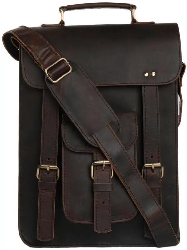 Alt view image 5 of 5 - Vintage Leather Satchel Backpack Handmade Brown Laptop & Office Bag for Men and Women 3 Inch Briefcase, Office Messenger Bag (Dark Brown)