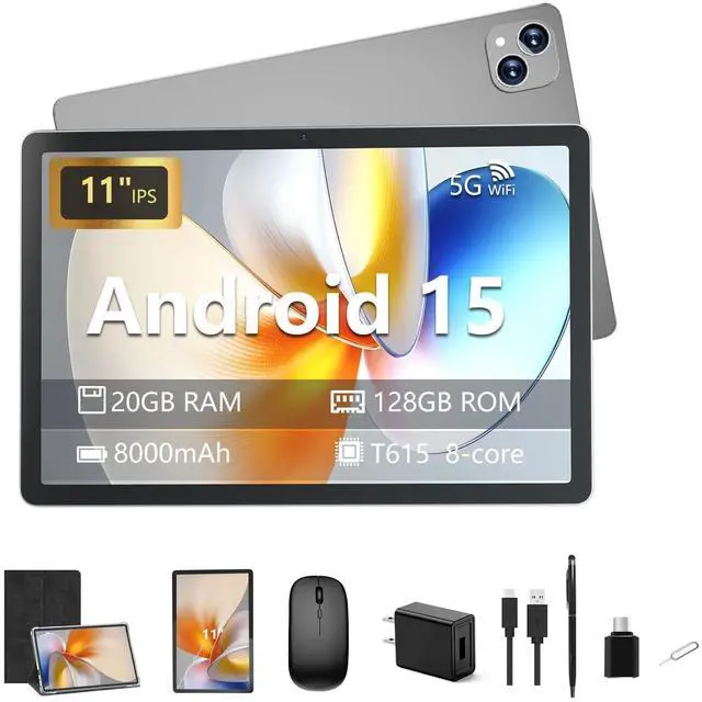 Main image of Iconiotk Android 15 Tablet 11 inch Tablet with Keyboard, 20GB+128GB, 1TB Expand, Octa-Core, 2.4G/5G WiFi, 8000mAh, BT V5.2, IPS Touch Screen, GPS, 2 in 1 with Case, Mouse, Stylus (Silver)
