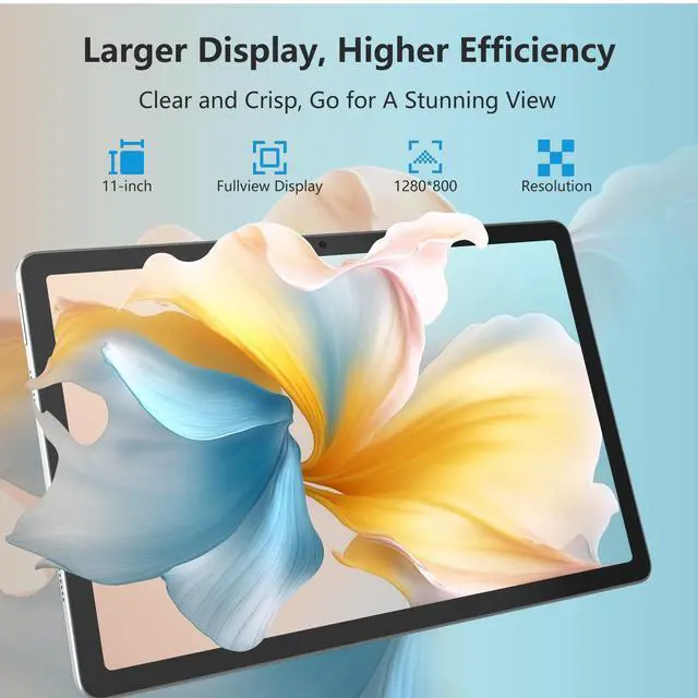 Alt view image 3 of 5 - Iconiotk Android 15 Tablet 11 inch Tablet with Keyboard, 20GB+128GB, 1TB Expand, Octa-Core, 2.4G/5G WiFi, 8000mAh, BT V5.2, IPS Touch Screen, GPS, 2 in 1 with Case, Mouse, Stylus (Silver)