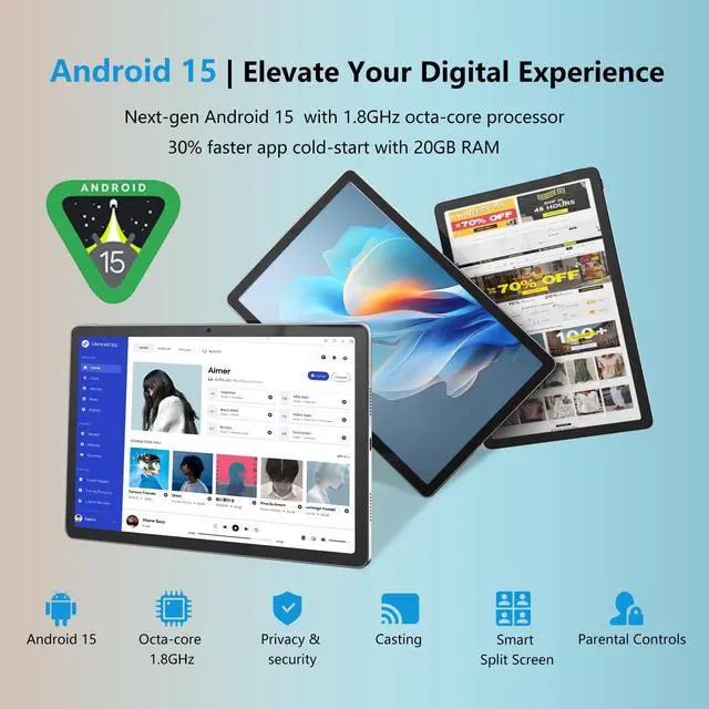 Alt view image 4 of 5 - Iconiotk Android 15 Tablet 11 inch Tablet with Keyboard, 20GB+128GB, 1TB Expand, Octa-Core, 2.4G/5G WiFi, 8000mAh, BT V5.2, IPS Touch Screen, GPS, 2 in 1 with Case, Mouse, Stylus (Silver)