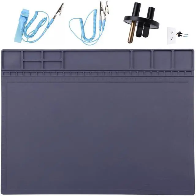 Main image of Anti-Static Mat ESD Safe for Electronic Includes ESD Wristband and Grounding Wire, HPFIX Silicone Soldering Repair Mat 932°F Heat Resistant for iPhone iPad iMac, Laptop, Computer, 15.9 x 12 Grey