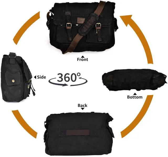 Alt view image 4 of 5 - LEATHER VILLAGE Vintage Canvas Messenger Bag  16 Inch Handmade Laptop Shoulder Bag for Men & Women  Crossbody Work Bag for Office, Travel & Daily Use - Black