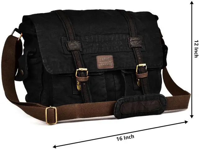 Alt view image 5 of 5 - LEATHER VILLAGE Vintage Canvas Messenger Bag  16 Inch Handmade Laptop Shoulder Bag for Men & Women  Crossbody Work Bag for Office, Travel & Daily Use - Black