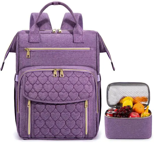 Main image of Xocvji Lunch Backpack for Women, Laptop Backpack Fits 15.6 Inch, Insulated Cooler Backpacks with Lunch Box, Nurse/Teacher/Work Bag for Travel Beach Camping Picnics Womens Gifts, Purple
