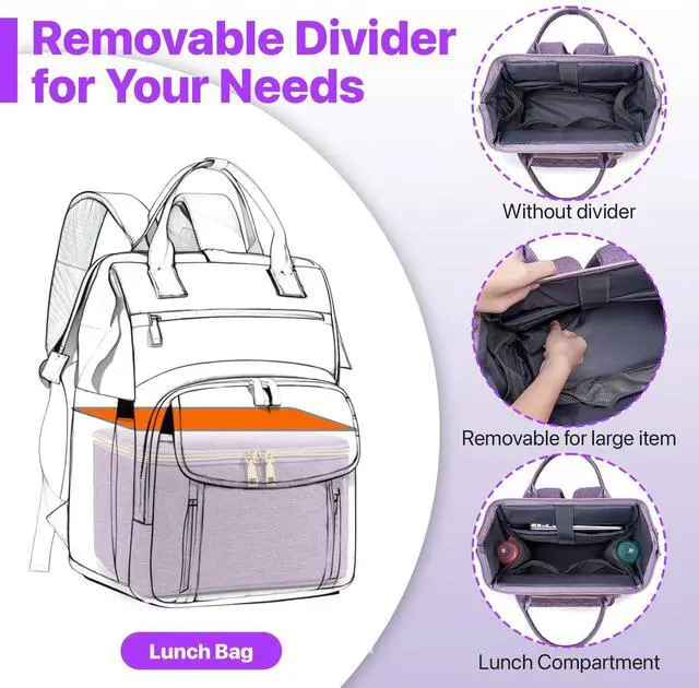 Alt view image 4 of 5 - Xocvji Lunch Backpack for Women, Laptop Backpack Fits 15.6 Inch, Insulated Cooler Backpacks with Lunch Box, Nurse/Teacher/Work Bag for Travel Beach Camping Picnics Womens Gifts, Purple