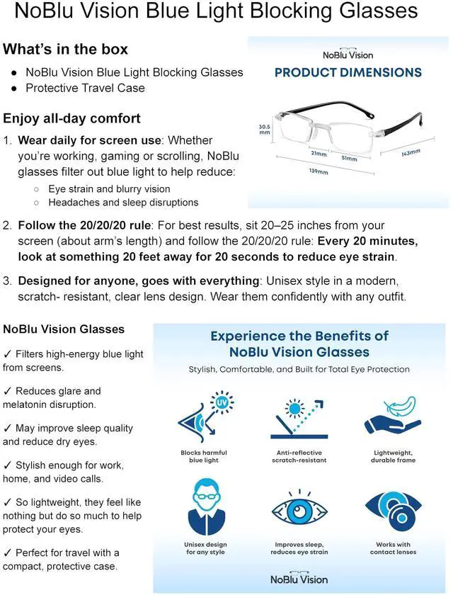 Alt view image 5 of 5 - NoBlu Vision Bluelight Glasses for Men & Women  NoBlu No Blue Light Glasses for Women & Men Screen, Eye Strain & Sleep - Computer Gaming BlueEase-Optics with Clear Frame & Travel Case