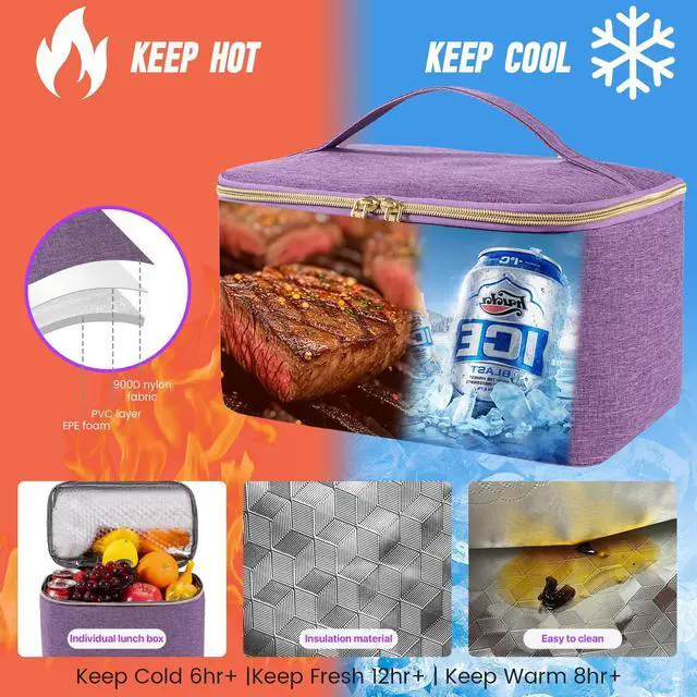 Alt view image 3 of 5 - Xocvji Lunch Backpack for Women, Laptop Backpack Fits 15.6 Inch, Insulated Cooler Backpacks with Lunch Box, Nurse/Teacher/Work Bag for Travel Beach Camping Picnics Womens Gifts, Purple