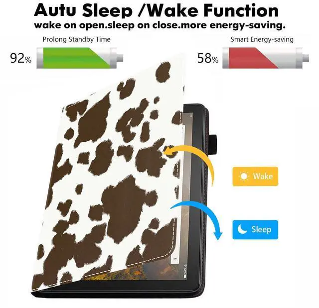 Alt view image 3 of 5 - POIUYTREW Case for Amazon Kindle Fire HD 10 Tablet 10.1" (9th/7th Gen, 2019/2017 Release) - PU Leather Folio Case with Smart Auto Wake/Sleep, Cow Print
